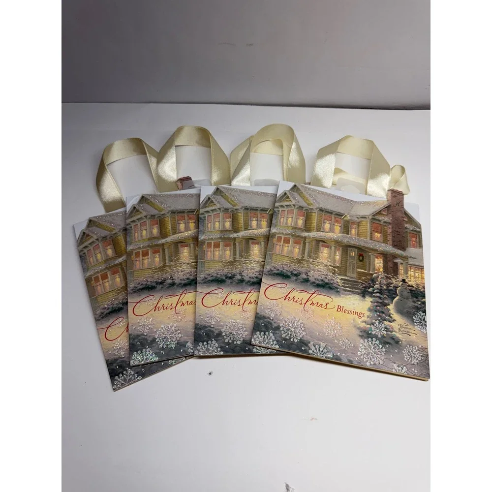 Thomas Kinkade Hallmark Christmas Gift Bags Lot of 4 Victorian Christmas III New